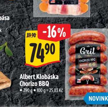   Albert Klobáska Chorizo BBQ 290 g 