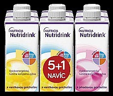 NUTRIDRINK balíček 5+1 (3× NUTRIDRINK s příchutí vanilkovou, 3× NUTRIDRINK s příchutí jahodovou) 6× 200 ml