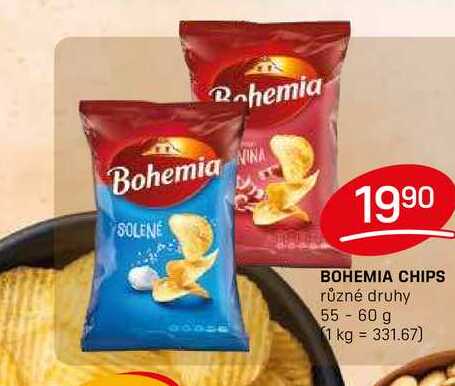 BOHEMIA CHIPS různé druhy 55-60 g 