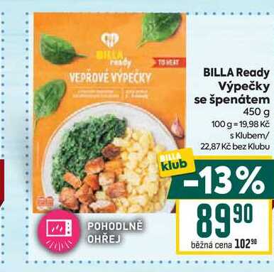 BILLA Ready Výpečky se špenátem 450 g 