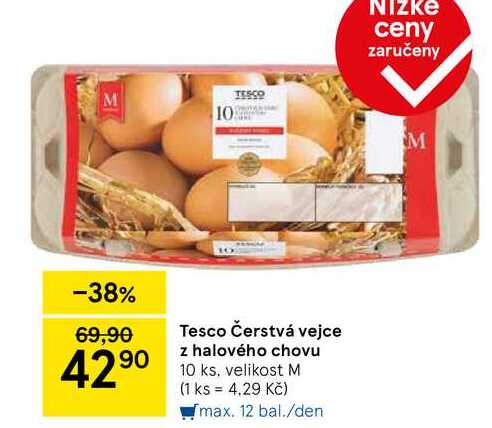 Tesco Čerstvá vejce z halového chovu, 10 ks, velikost M 