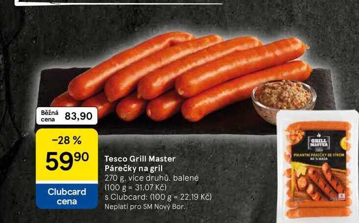 Tesco Grill Master Párečky na gril, 270 g, více druhů 