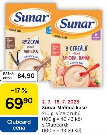 Sunar Mléčná kaše, 210 g, více druhů 