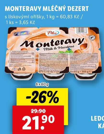 MONTERAVY MLÉČNÝ DEZERT, 6x 60 g