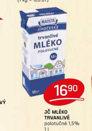 JČ MLÉKO TRVANLIVÉ polotučné 1,5% 1l