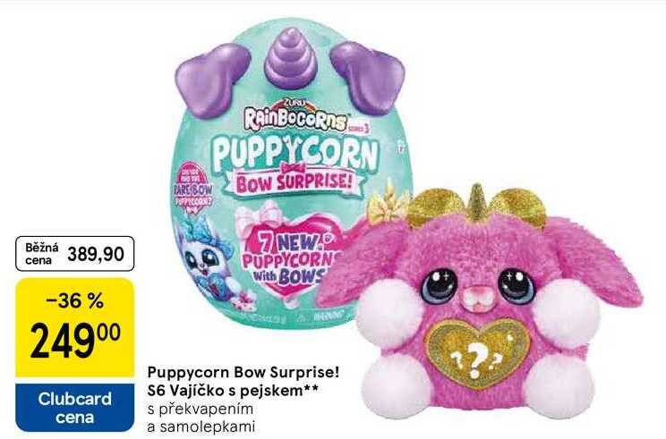 Puppycorn Bow Surprise! S6 Vajíčko s pejskem, s překvapením a samolepkami 