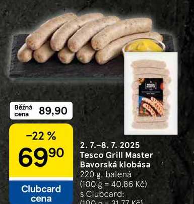 Tesco Grill Master Bavorská klobása, 220 g 