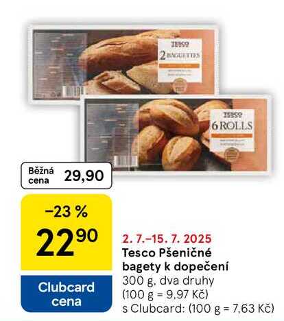 Tesco Pšeničné bagety k dopečení, 300 g
