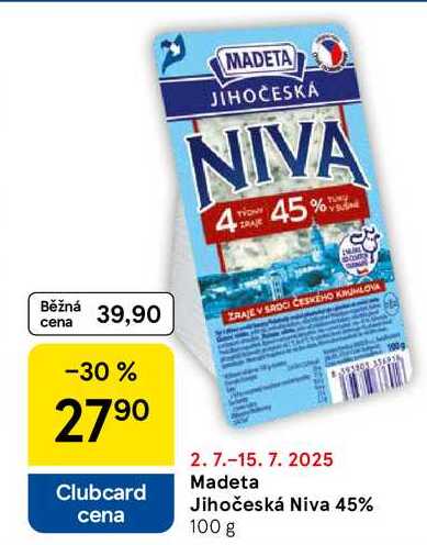 Madeta Jihočeská Niva 45%, 100 g 