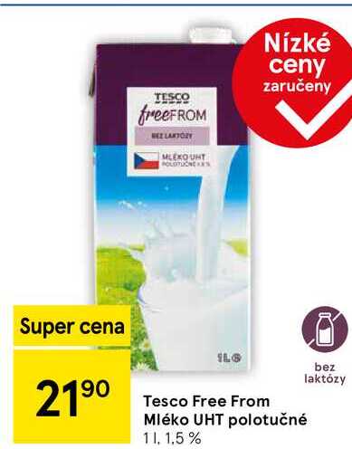 Tesco Free From Mléko UHT polotučné 1,5% bez laktózy, 1 l  