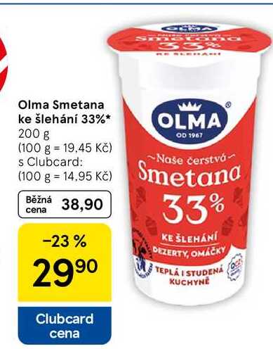 Olma Smetana ke šlehání 33%, 200 g 