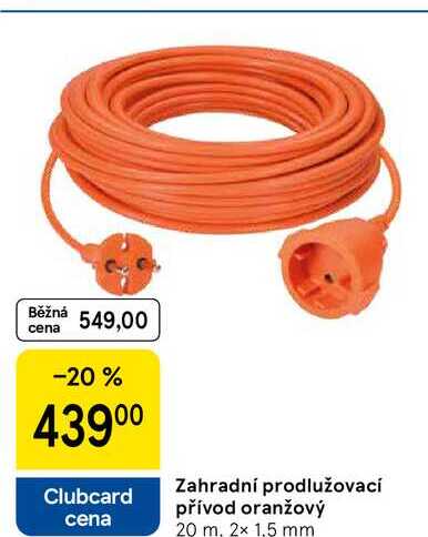 Zahradní prodlužovací přívod oranžový, 20 m, 2x 1,5 mm 