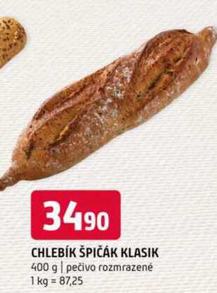 Chlebík špičák klasik 400 g pečivo rozmrazené