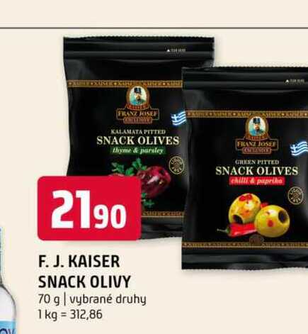 F. J. kaiser snack olivy 70 g vybrané druhy 