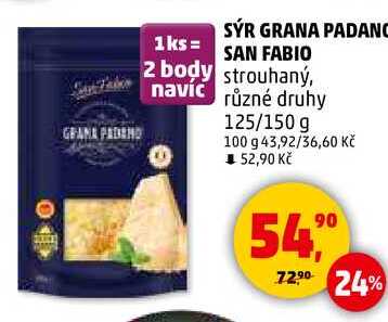 SÝR GRANA PADANO SAN FABIO strouhaný, 125/150 g