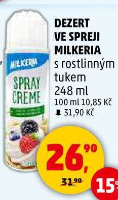 DEZERT VE SPREJI MILKERIA s rostlinným tukem, 248 ml  