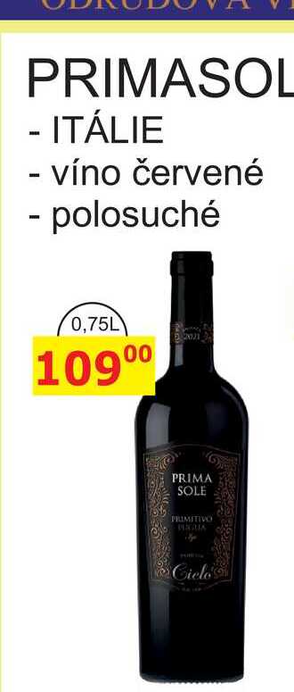 PRIMASOLE PRIMITIVO, ITÁLIE víno červené - polosuché 0,75L 