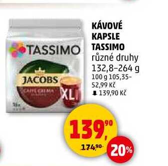 KÁVOVÉ KAPSLE TASSIMO různé druhy, 132,8-264 g 