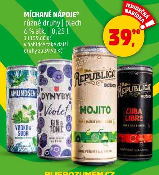 MÍCHANÉ NÁPOJE různé druhy, plech 6% alk., 0,25 l