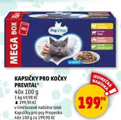 KAPSIČKY PRO KOČKY PREVITAL, 40x 100 g 
