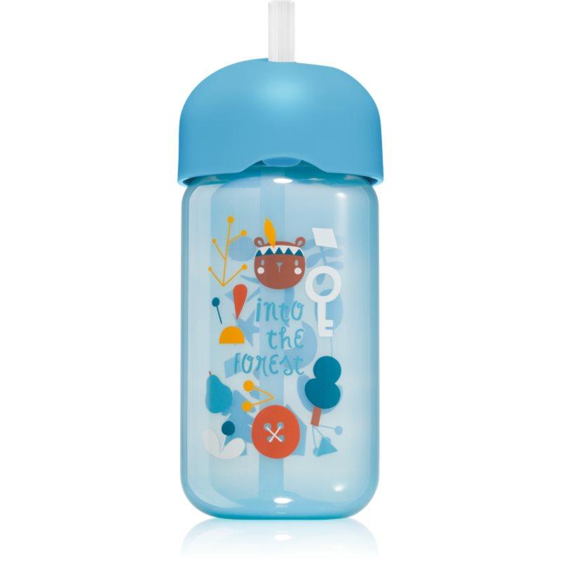 Suavinex Forest Straw Trainer Cup dětská láhev s brčkem 18 m+ Blue 340 ml