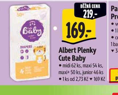   Albert Plenky Cute Baby midi 62 ks, maxi 54 ks, maxi+ 50 ks, junior 46 ks 