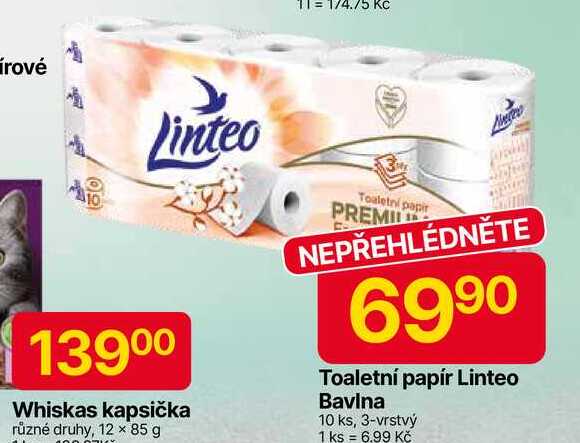 Linteo Toaletní papír Bavlna 10 ks, 3-vrstvý 