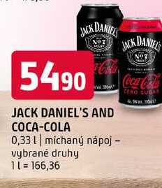 Jack daniel s and coca-cala 0,33l michaný nápoj vybrané druhy