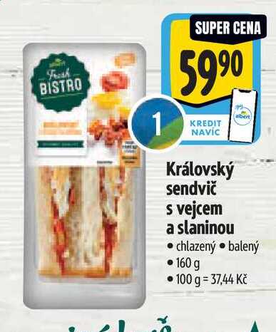  Královský sendvič s vejcem a slaninou  160 g 