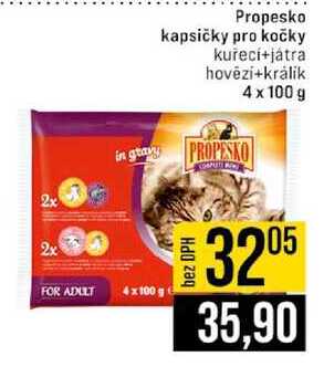 Propesko kapsičky pro kočky kuřecí+játra hovēzi+králik 4 x 100 g 