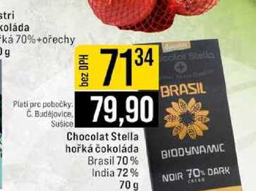 Chocolat Stella hořká čokoláda Brasil 70% India 72% 70 g