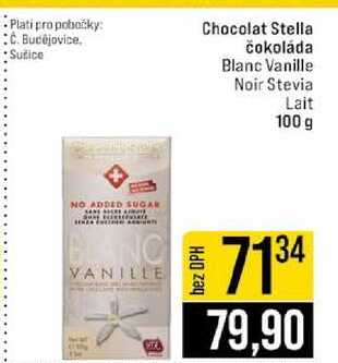 Chocolat Stella čokoláda Blanc Vanille Noir Stevia Lait 100 g