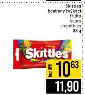 Skittles bonbony žvýkaci fruits sours smoothies 38 g