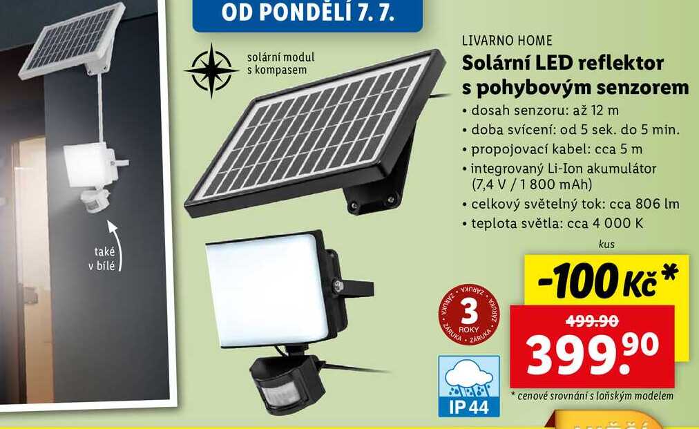 Solární LED reflektor s pohybovým senzorem 