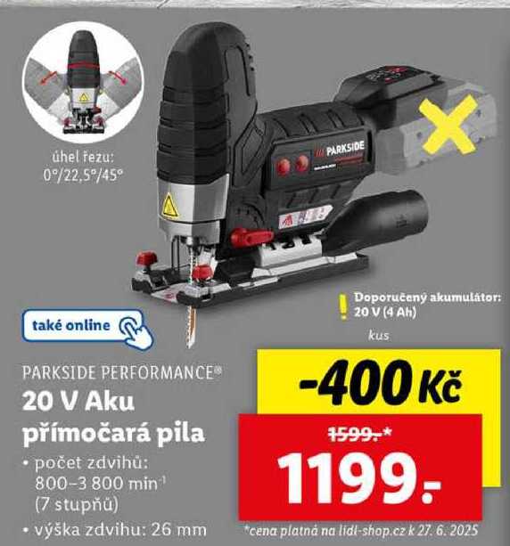 20 V Aku přímočará pila 