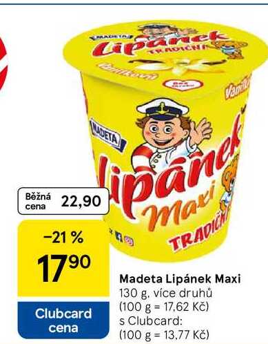 Madeta Lipánek Maxi, 130 g, více druhů  