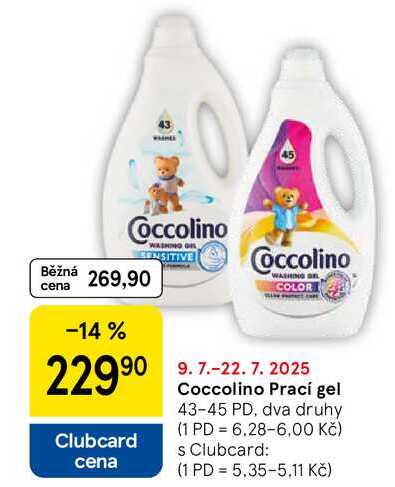 Coccolino Prací gel, 43-45 PD, dva druhy 