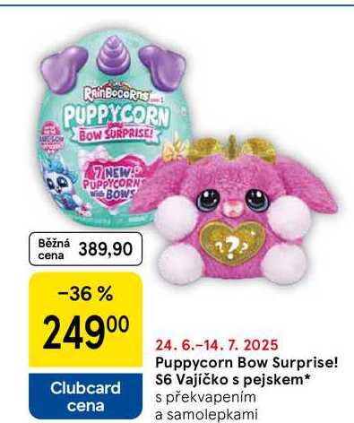 Puppycorn Bow Surprise! S6 Vajíčko s pejskem, s překvapením a samolepkami 