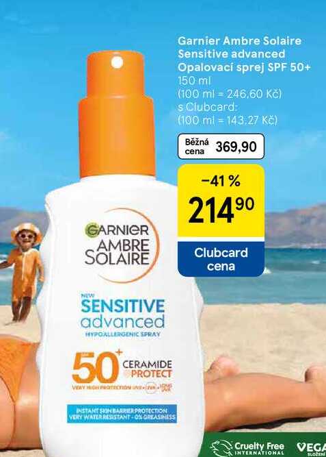 Garnier Ambre Solaire Sensitive advanced Opalovací sprej SPF 50+, 150 ml  