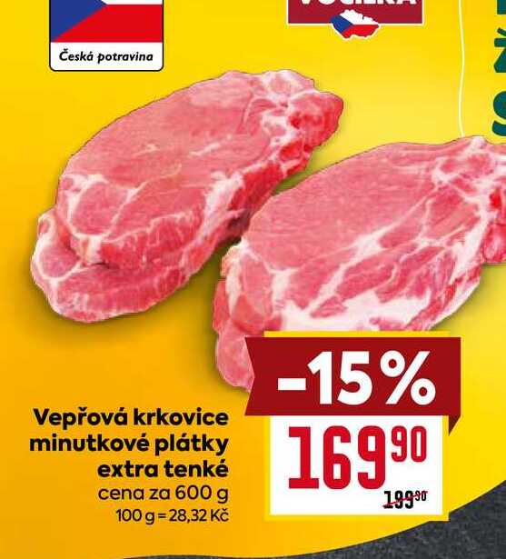 Vepřová krkovice minutkové plátky extra tenké cena za 600 g