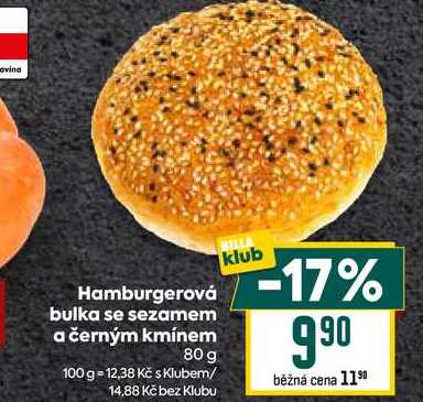 hamburgerová bulka se sezamem a černým kmínem 80 g