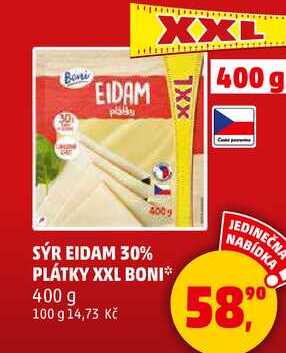 SÝR EIDAM 30% PLÁTKY XXL BONI, 400 g 