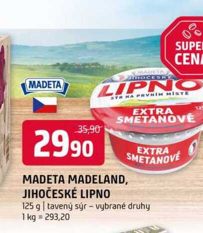 Madeta Jihočeské Lipno tavený sýr 125g, vybrané druhy