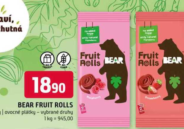Bear fruit rolls ovocné plátky vybrané druhy