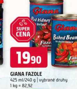 Giana Fazole 425g, vybrané druhy