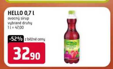 HELLO 0,7l ovocný sirup vybrané druhy 