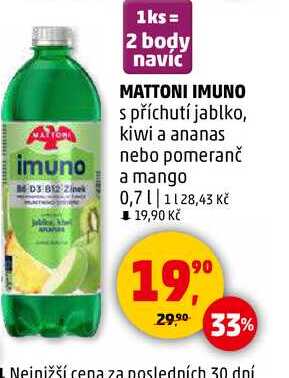 MATTONI IMUNO s příchutí jablko, 0,7 l 