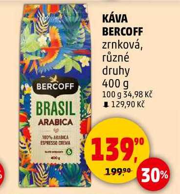 KÁVA BERCOFF zrnková, různé druhy, 400 g