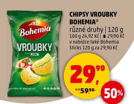 CHIPSY VROUBKY BOHEMIA různé druhy, 120 g 