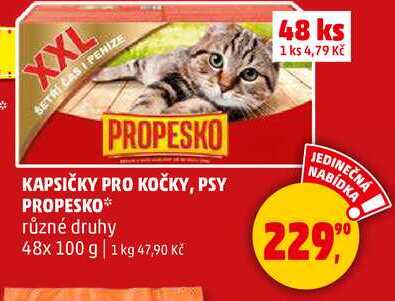 KAPSIČKY PRO KOČKY, PSY PROPESKO různé druhy, 48x 100 g 